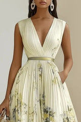 Almira – Elegant Pleated Floral Midi Dress