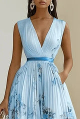 Almira – Elegant Pleated Floral Midi Dress