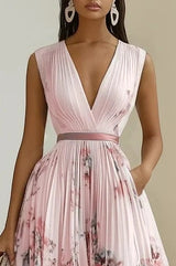 Almira – Elegant Pleated Floral Midi Dress