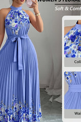 Isabeau | Floral Pleated Halter Maxi Dress