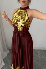 Isabeau | Floral Pleated Halter Maxi Dress