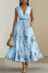 Almira – Elegant Pleated Floral Midi Dress