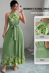 Isabeau | Floral Pleated Halter Maxi Dress
