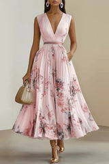 Almira – Elegant Pleated Floral Midi Dress