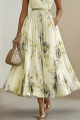 Almira – Elegant Pleated Floral Midi Dress