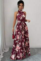 Violette | Burgundy Floral Halter Maxi Dress