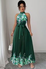 Isabeau | Floral Pleated Halter Maxi Dress