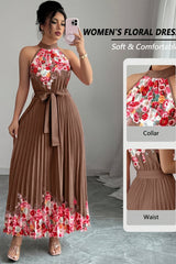 Isabeau | Floral Pleated Halter Maxi Dress