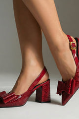 Rosavelle - Leather Bow Slingback Pumps