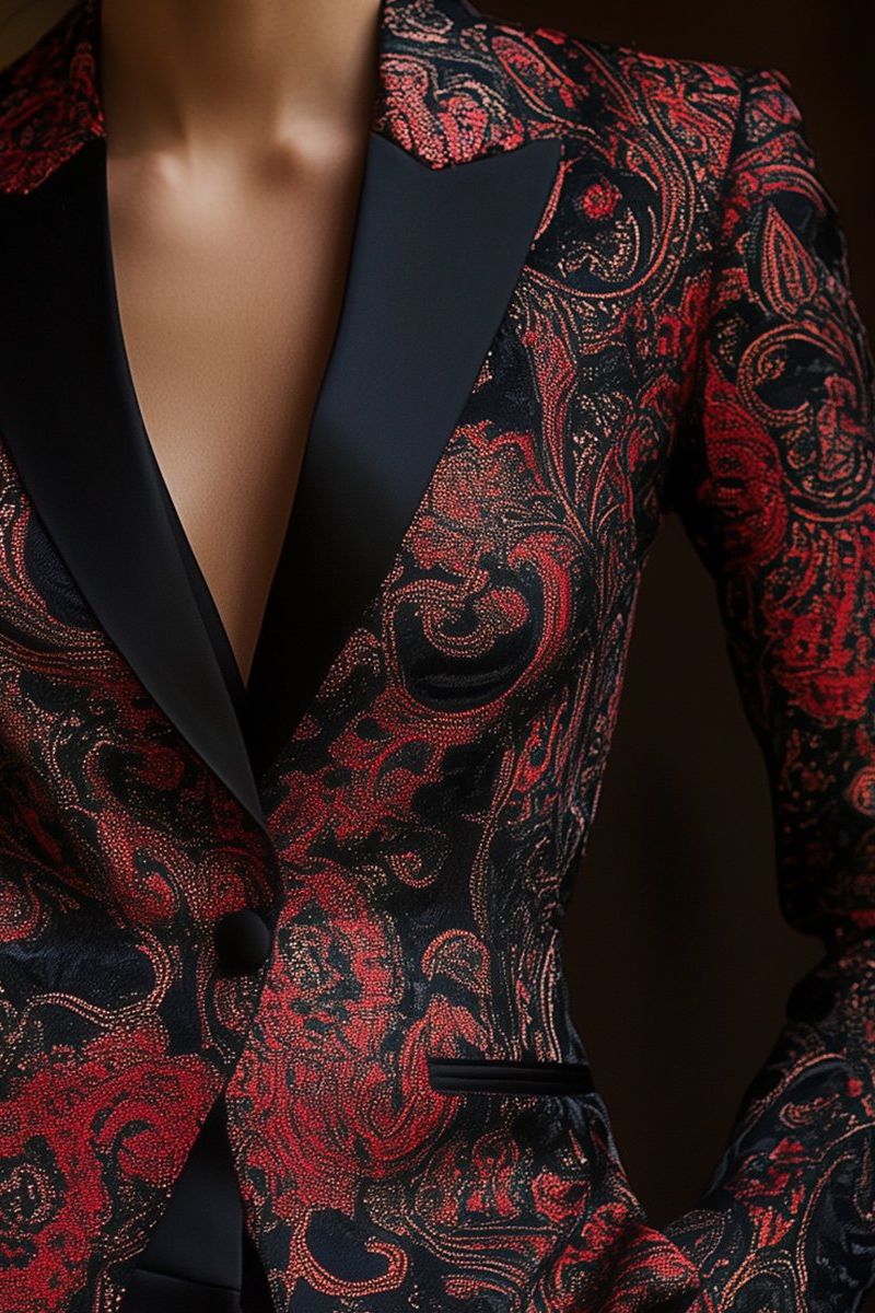 Urban Elegance Paisley Pattern Satin Printed Blazer