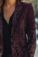 Noble Burgundy Jacquard Satin Blazer