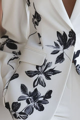 White Blazer with Bold Black Floral Printed