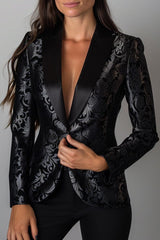 Luxury Black and Silver Floral Jacquard Blazer