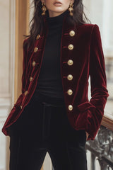 Chic Velvet Jacket with Bold Gold Accents