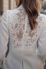 Elegant White Lace-Backed Blazer with Structured Silhouette