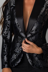 Luxury Black and Silver Floral Jacquard Blazer