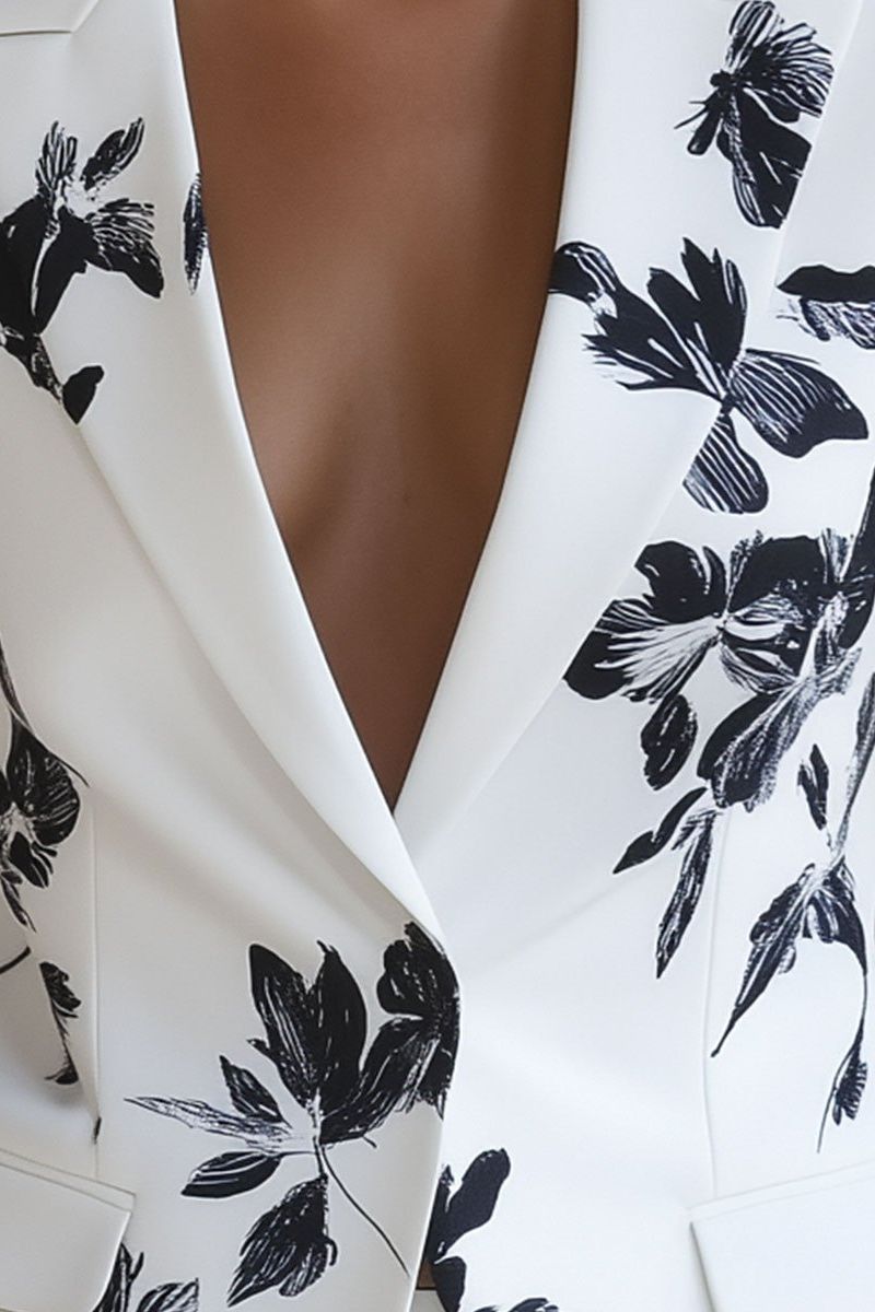 White Blazer with Bold Black Floral Printed