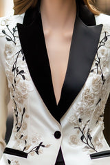 Ivory Satin Embroidered Blazer