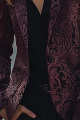 Noble Burgundy Jacquard Satin Blazer