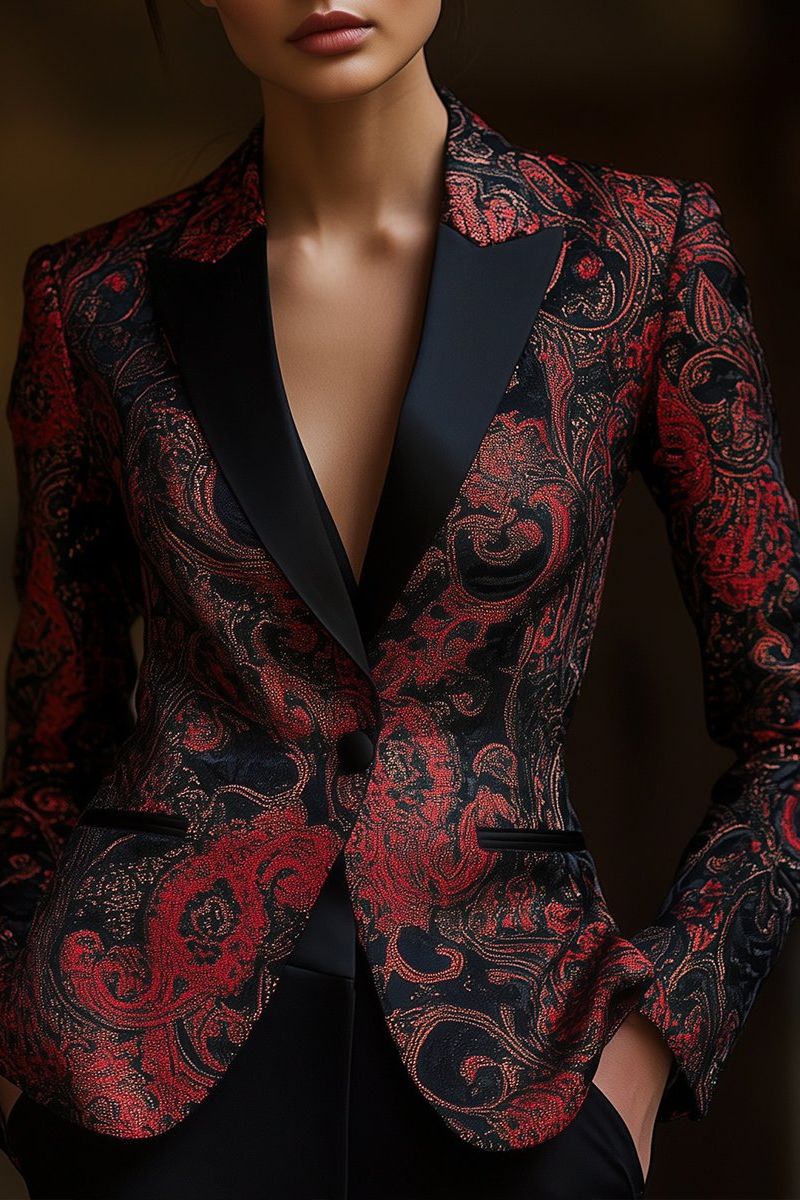 Urban Elegance Paisley Pattern Satin Printed Blazer
