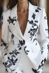 White Blazer with Bold Black Floral Printed