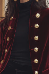 Chic Velvet Jacket with Bold Gold Accents