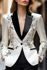 Ivory Satin Embroidered Blazer