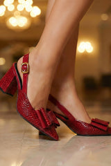 Rosavelle - Leather Bow Slingback Pumps